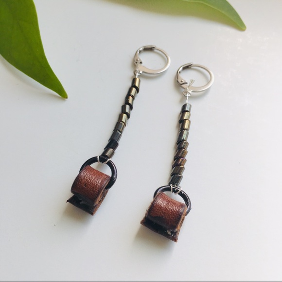 RLoveH Jewelry - SOLD Leather and Gunmetal Beaded Slinky Earrings